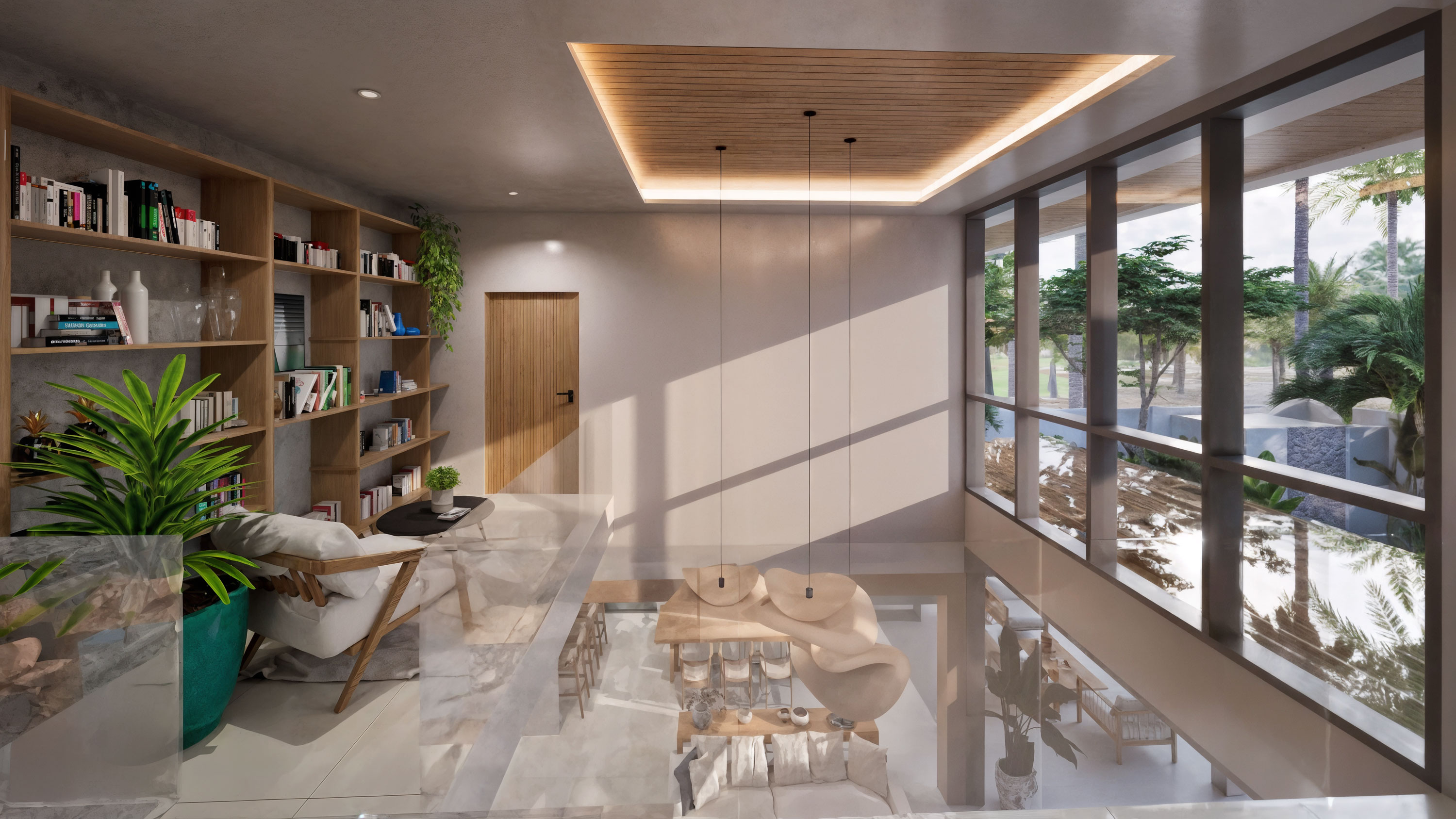 Mezzanine lounge with glass floor